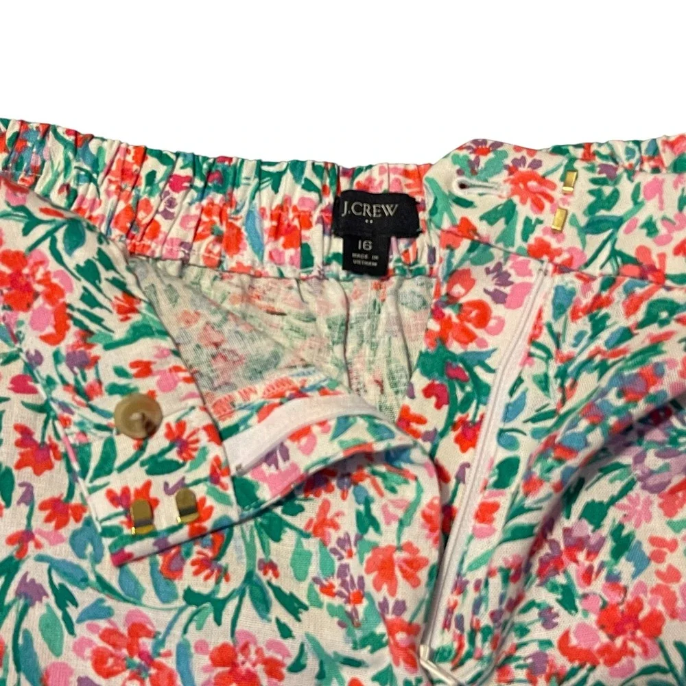 J.Crew Women‎ Multi Floral Linen Blend Re-Imagined Pull On Shorts 16